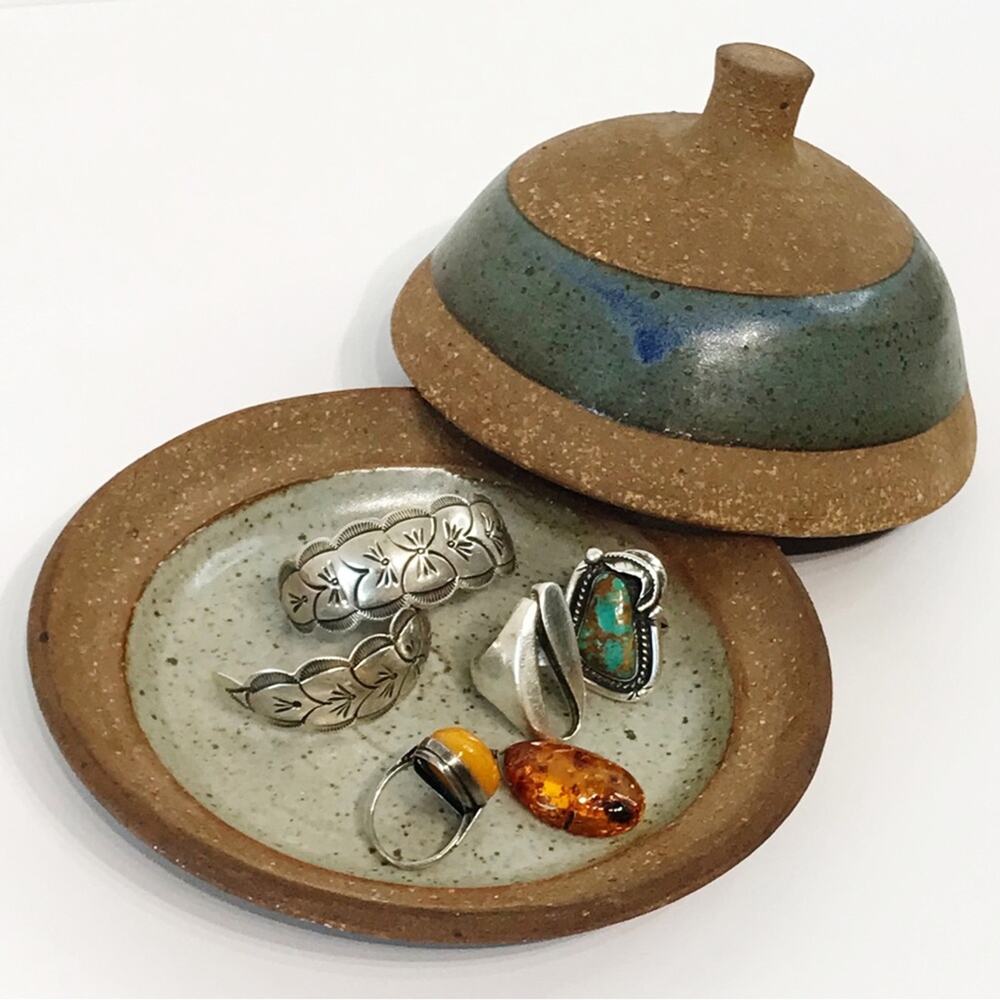 Signed Byron Temple Hand Painted Stoneware Studio Art Pottery Covered Dish VTG